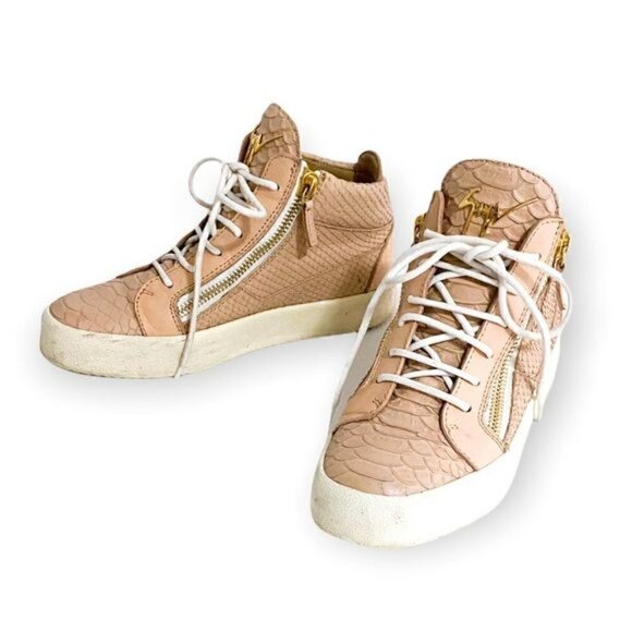 GIUSEPPE ZANOTTI Blush Pink Snake Embossed Leather Sneakers, Size 38EU - Picture 2 of 13